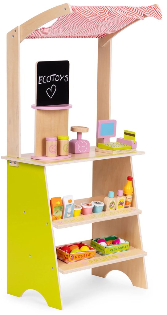 ECOTOYS Drevený detský stánok s pokladňou a váhou