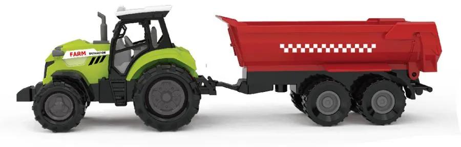 Traktor so zvukom a svetlom s červenou vlečkou