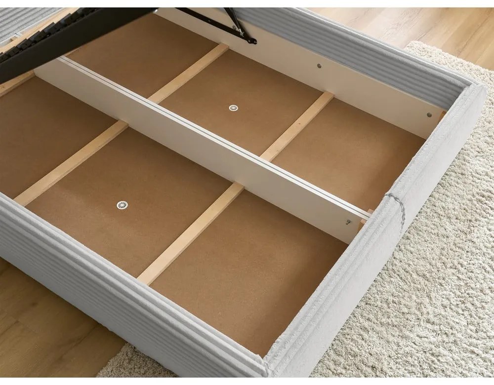 Svetlosivá čalúnená dvojlôžková posteľ s úložným priestorom a roštom 160x200 cm Jade – Bobochic Paris