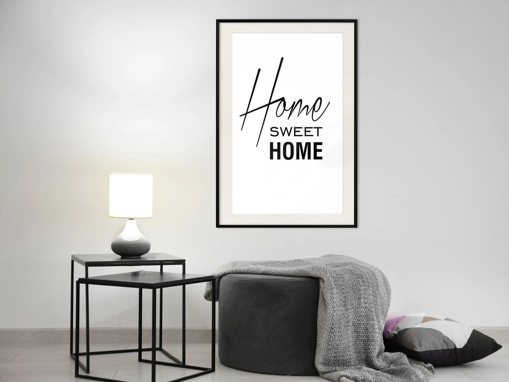 Artgeist Plagát - Black and White: Home Sweet Home [Poster] Veľkosť: 20x30, Verzia: Zlatý rám s passe-partout