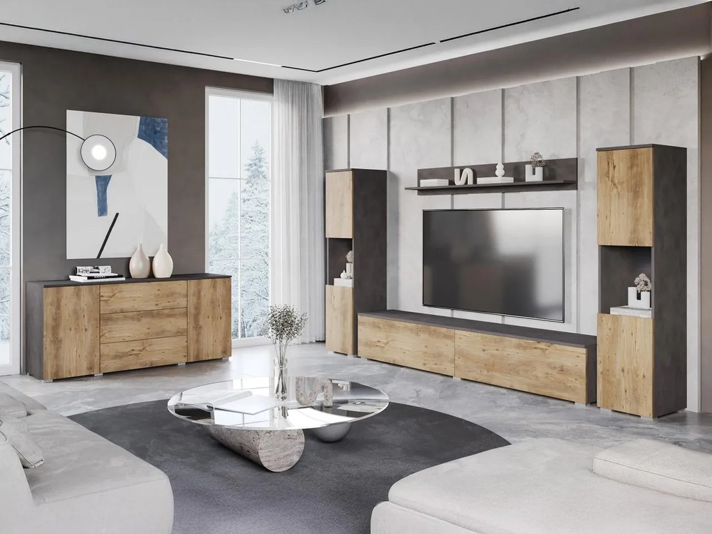 Obývačkový nábytok Bamisio II, Farby: wotan, Osvetlenie: bez osvetlenia