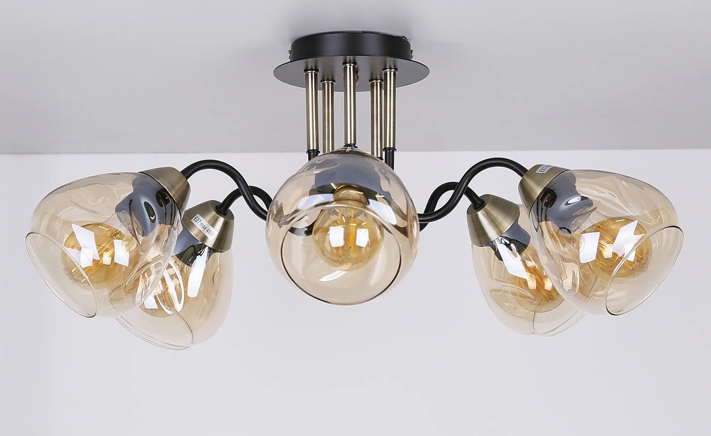 Candellux Čierno-zlaté stropné svietidlo Unica pre žiarovku 5x E27 35-00897