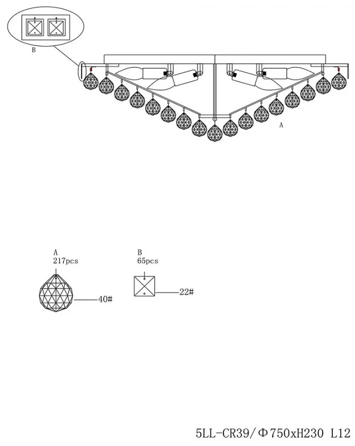 Veľká luxus krištáľová stropnica Ø80