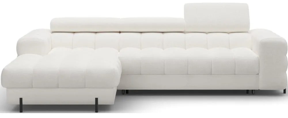 Krémovobiela rozkladacia/s úložným priestorom rohová pohovka z textílie buklé (ľavý roh/s leňoškou) Felro – ELTAP