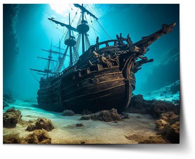 Sablio Plagát Vrak drevenej lode na dne mora - 120x80 cm