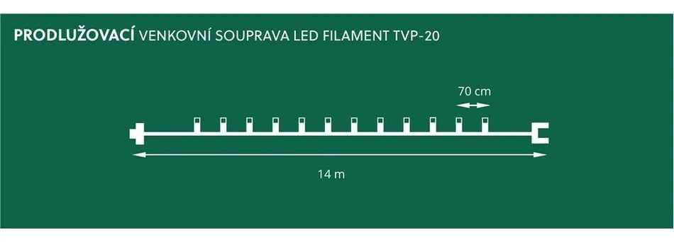 Vonkajšie osvetlenie Šiška farebná, 20 LED Filament žiarovky, predĺženie