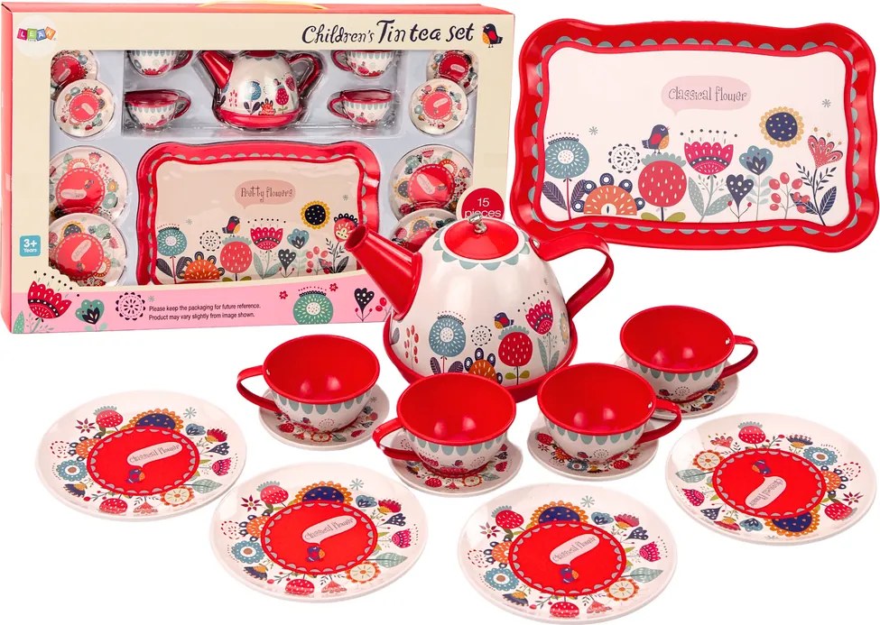 LEAN Toys Kávová súprava Šálky na čaj Kanvica Podnos Červená kaviareň 15 ele.