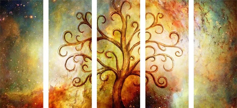 5-dielny obraz strom života s abstrakciou vesmíru - 200x100