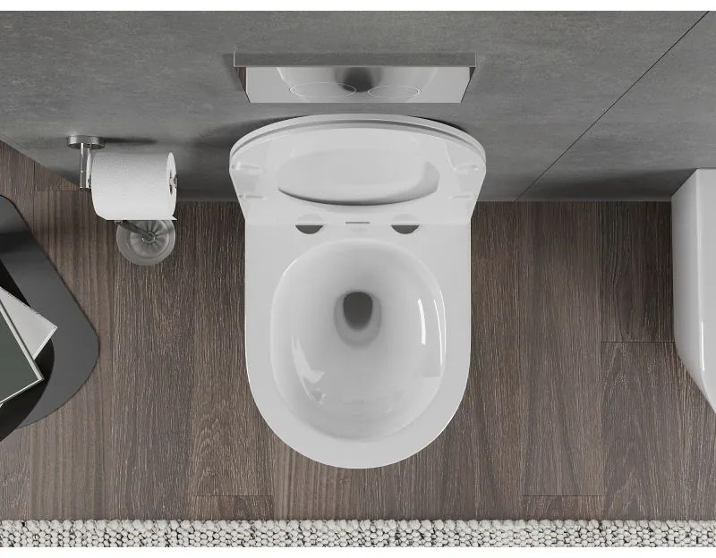 Mexen Rico, závesná WC misa 490x360x370 mm, Rimless Tornádo + WC sedadlo z duroplastu, biela lesklá, 30720300T