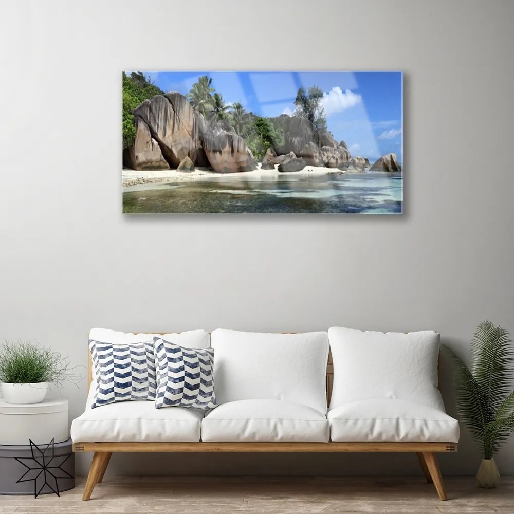 Obraz na skle Skala more príroda 125x50 cm