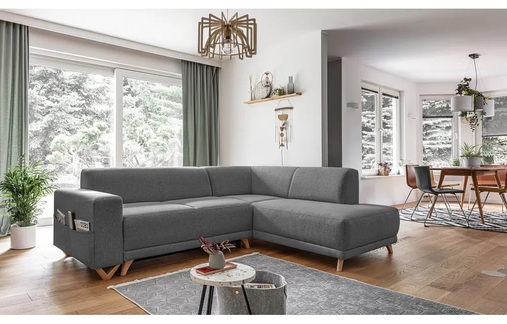 Sivá rozkladacia/s úložným priestorom rohová pohovka (pravý roh/do L) Classy Sophie – Miuform