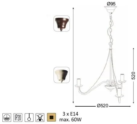 ACA DECOR Závesný luster PALMYRA max. 3x60W/E14/230V/IP20