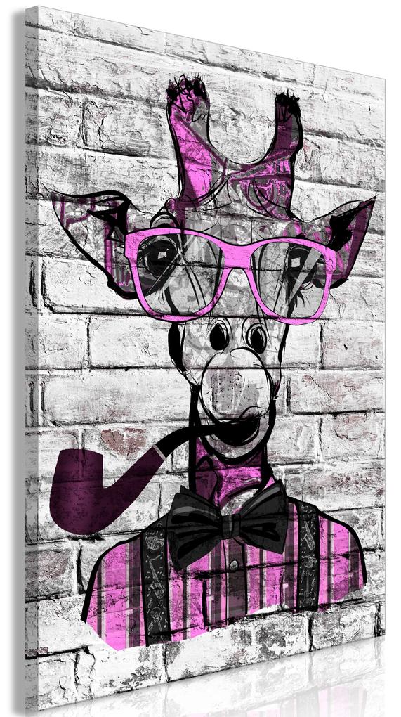 Artgeist Obraz - Giraffe with Pipe (1 Part) Vertical Pink Veľkosť: 20x30, Verzia: Na talianskom plátne
