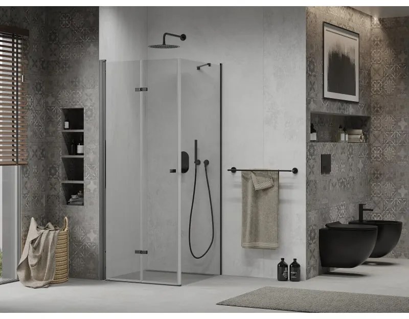 Mexen Lima, sprchovací kút 100 (dvere) x100 (stena) cm, 6mm číre sklo, čierny profil, 856-100-100-70-00