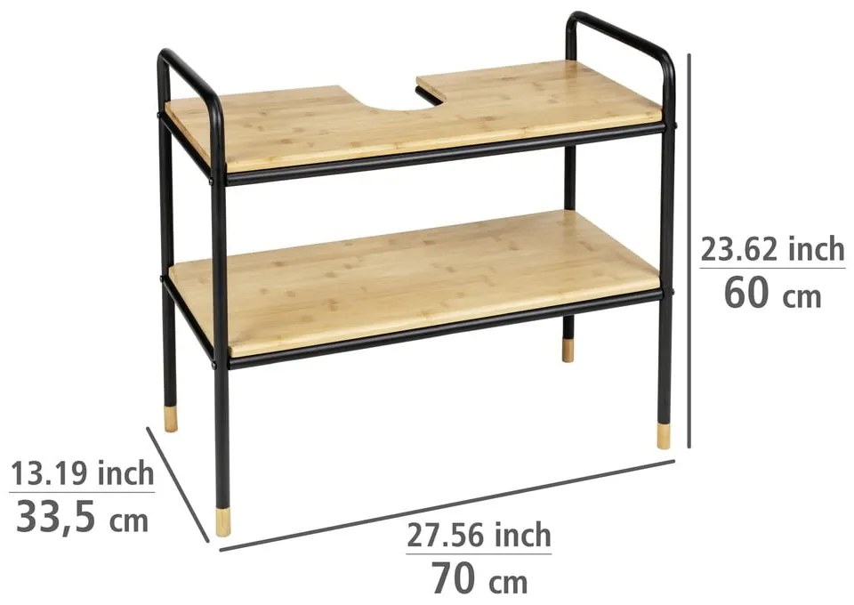 Čierna/prírodná bambusová skrinka pod umývadlo 70x60 cm Loft – Wenko