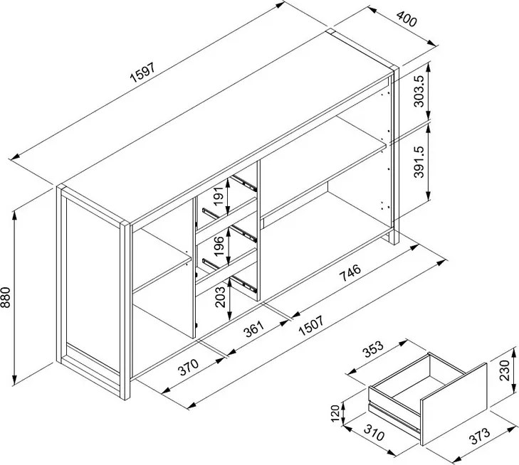 Široká komoda Denver, dub artisan/antracit