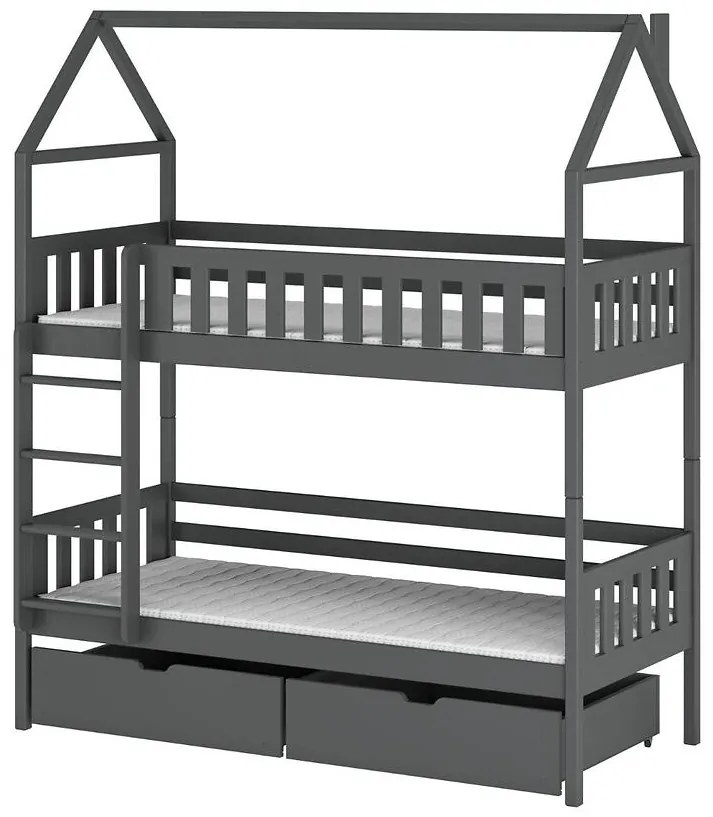 Poschodová posteľ Domček  Gaja 90x200 grafit