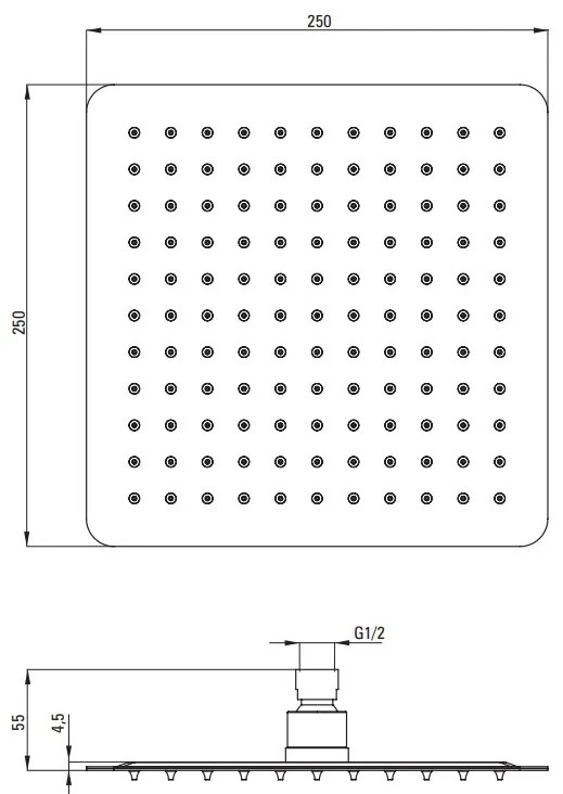Deante Cascada, nerezová dažďová sprchová hlavica 250x250 mm, čierna matná, DEA-NAC_202K