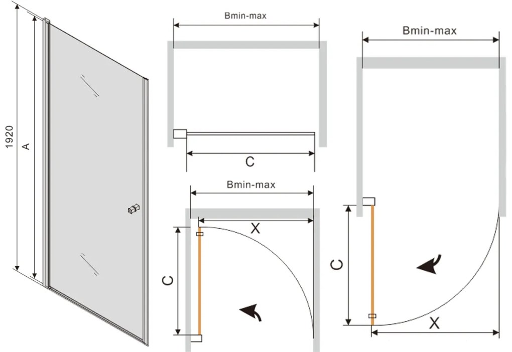 Mexen Pretoria, sprchové dvere do otvoru 90 x 190 cm, 6mm číre sklo, chrómový profil, 852-090-000-01-00