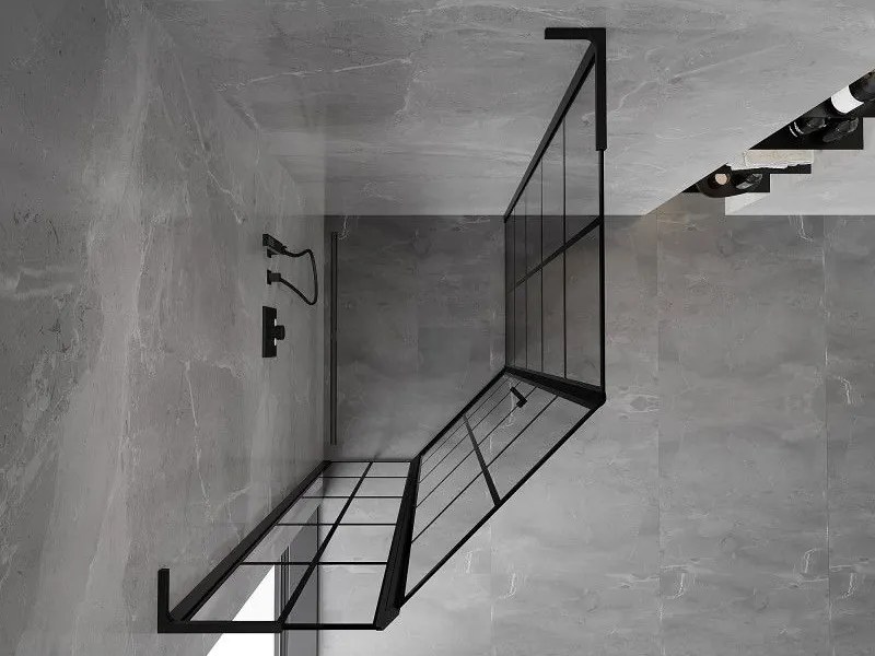 Mexen Mist L, päťuholníkový sprchový kút s krídlovými dverami, 80 x 100 cm, 8mm číre sklo, čierny profil, 8A8L-080-100-70-77-L