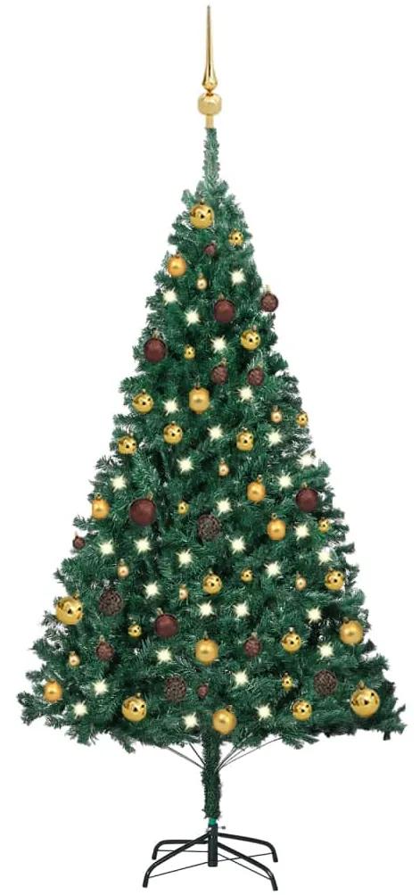 vidaXL Umelý vianočný stromček s LED a súpravou gulí zelený 150 cm PVC