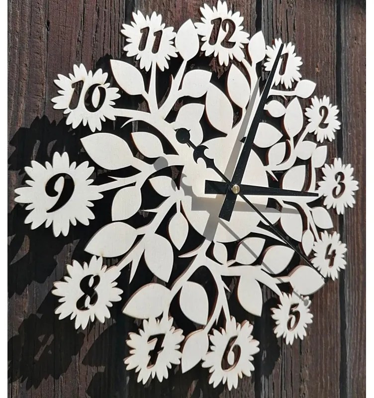 Sentop - nástenné hodiny z drevenej preglejky kvety  PR0343 i čierne