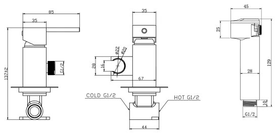Aqualine - Bidetová batéria so sprškou na podomietkovú inštaláciu lesklý chróm