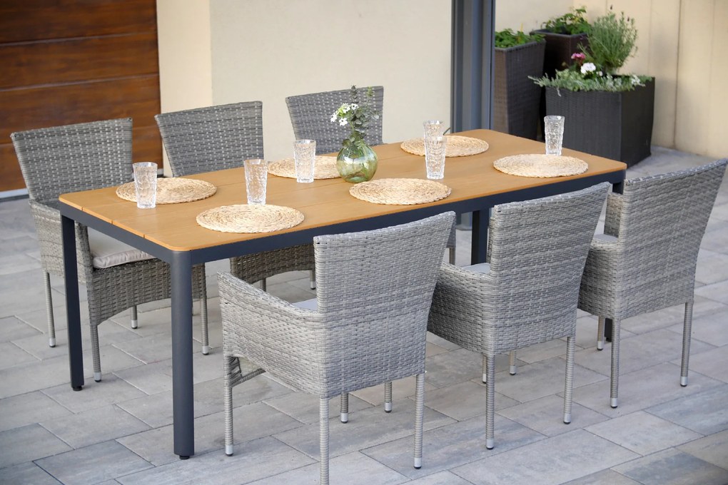 Záhradný jedálenský set Milano + 6x ratanové kreslo Bali PREMIUM