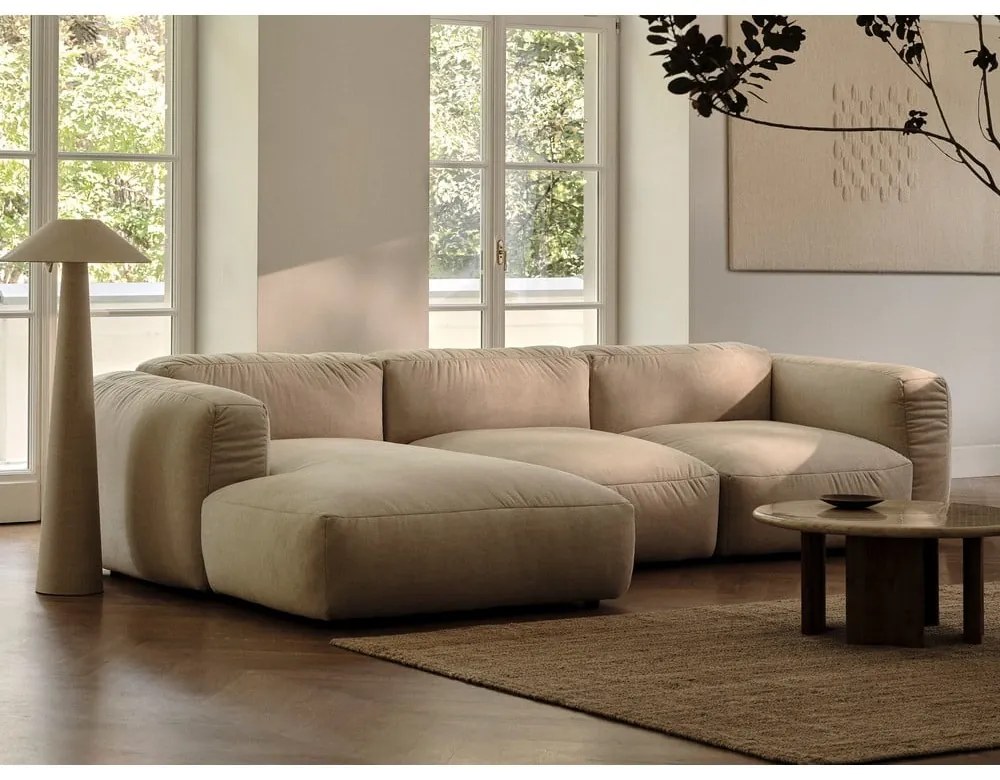 Béžový zamatový modul pohovky (stredový diel) Martina – Micadoni