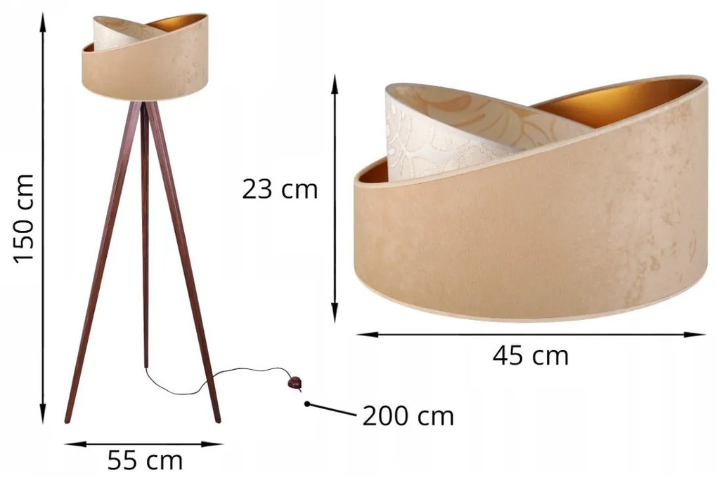 Podlahová lampa WERONA 7, 1x béžové/krémové textilné tienidlo so vzorom, G, P