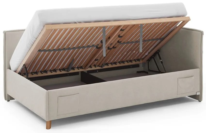 Béžová čalúnená rohová detská posteľ s úložným priestorom s roštom 140x200 cm Fun – Meise Möbel