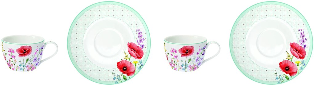 Porcelánové šálky a podšálky Les Coquelicots 240ml sada 2 kusov Barva: modrá,bílá