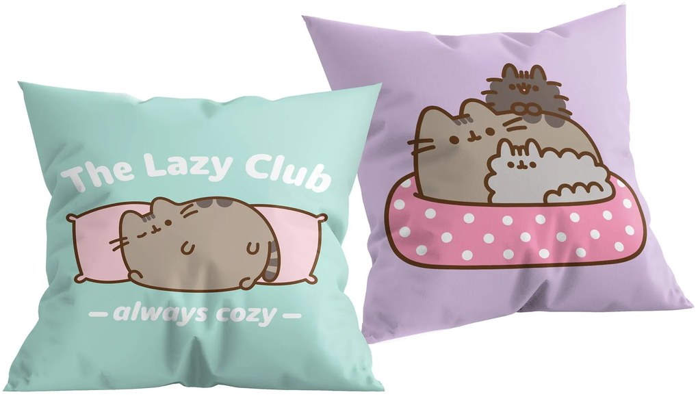 Obojstranný vankúš mačička Pusheen - motív The lazy club - 40 x 40 cm