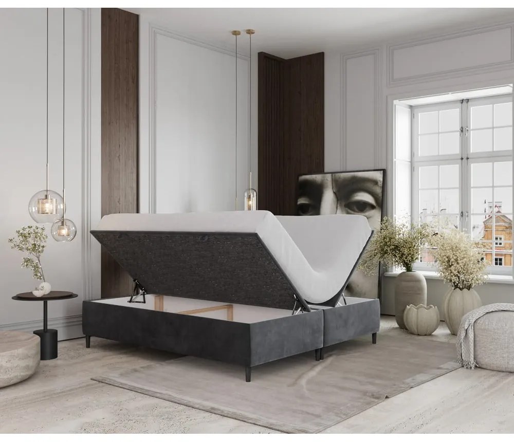 Antracitovosivá čalúnená dvojlôžková posteľ s úložným priestorom 200x200 cm Tate – Maison de Rêve