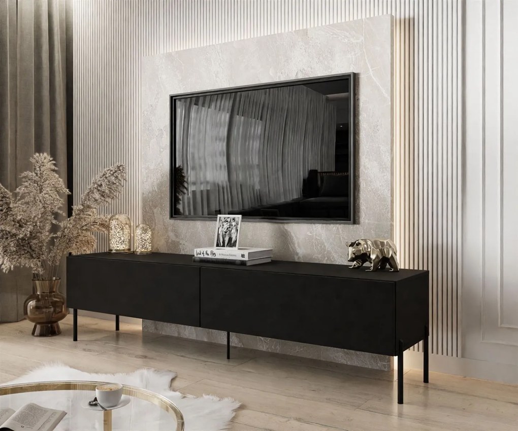 TV STOLÍK ELEGANTE 2 ČIERNY MATNÝ + ČIERNE NOŽIČKY 175 cm