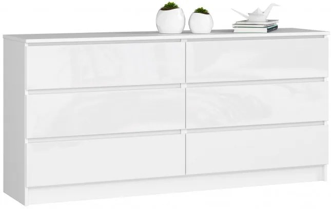 Komoda K160 6SZ CLP biela, lesk