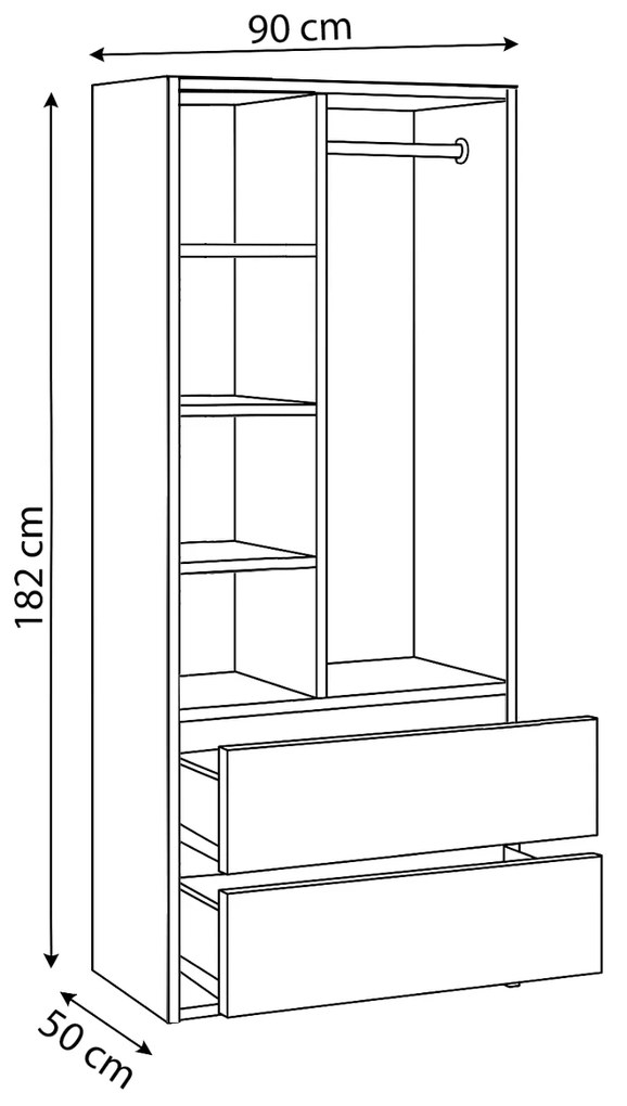 Šatní skriňa 90cm so 2 zásuvkami a vešiakom LUNE Wenge/Dub sonoma