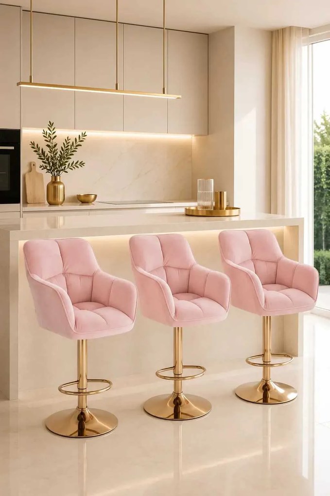 LuxuryForm DESIGN Barová stolička AMALFI VELUR na zlatom tanieri - ružová