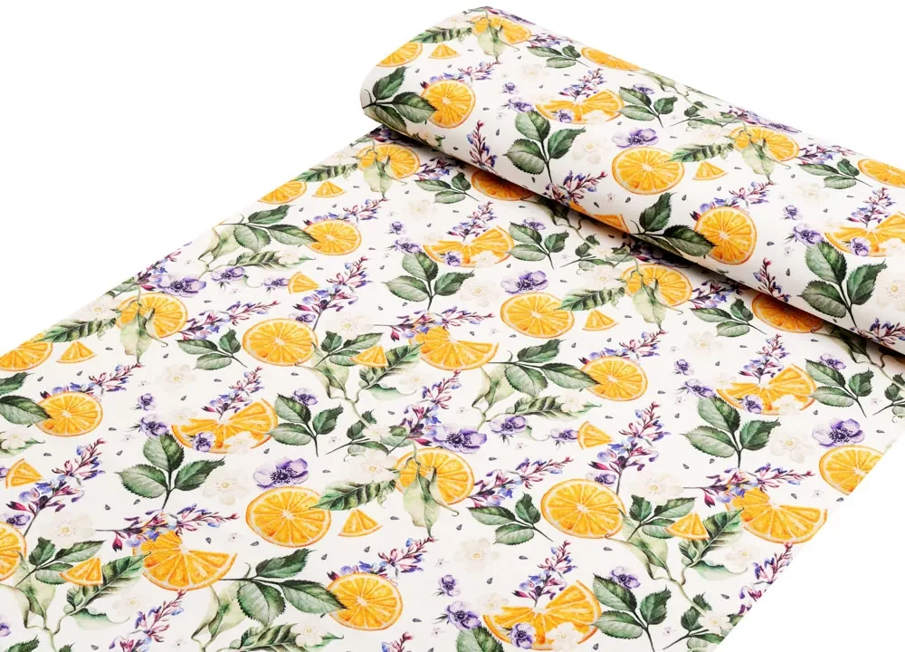 Biante Dekoračný štvorcový obrus PML-103 Pomaranče medzi kvetmi na bielom 130x130 cm
