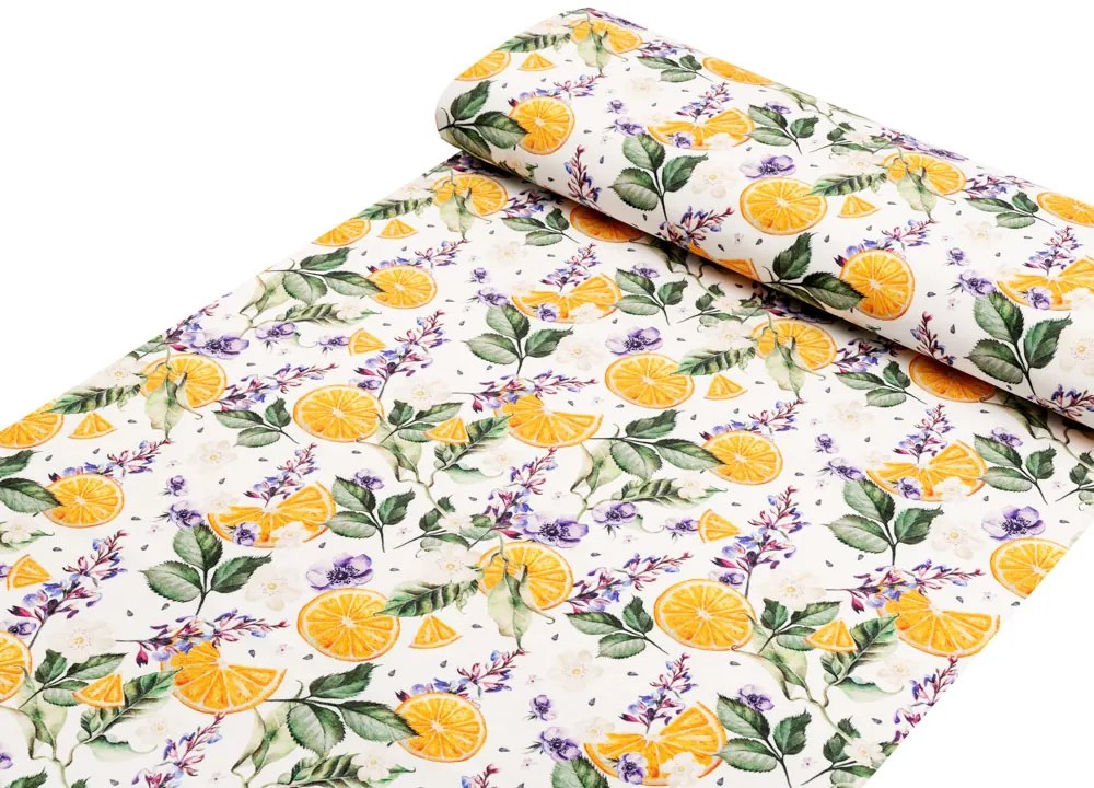 Biante Dekoračný štvorcový obrus PML-103 Pomaranče medzi kvetmi na bielom 140x140 cm