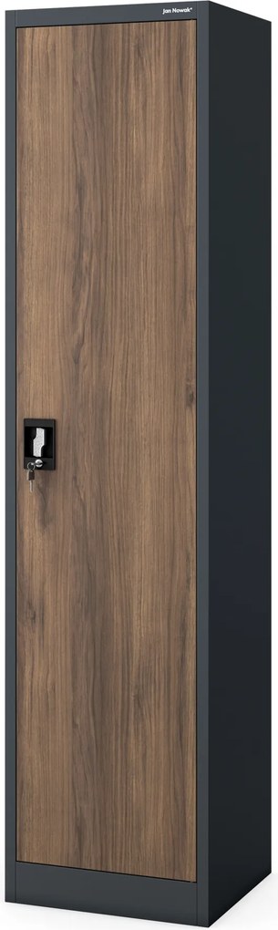 Kovová spisová skriňa ALEX, 450 x 1850 x 400 mm, Eco Design: antracitová/ orech