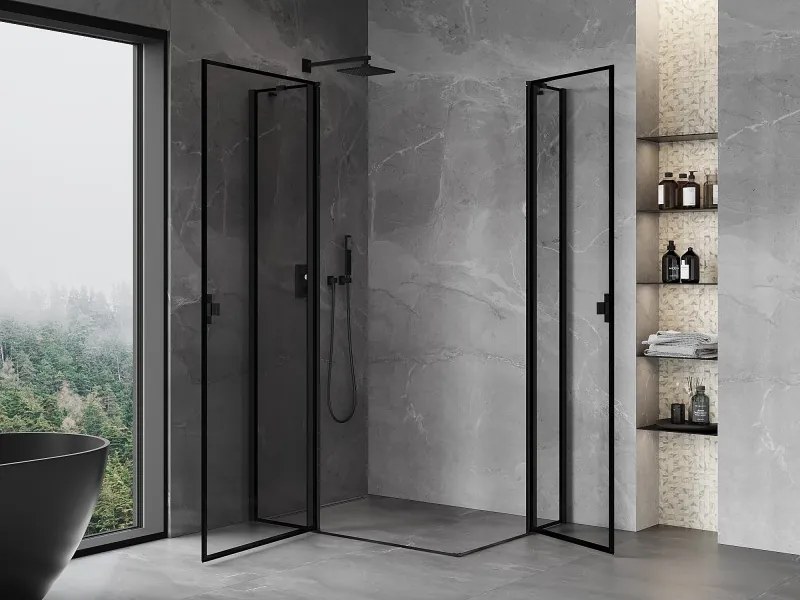 Mexen, Mexen Mist Duo výklopný sprchový kút 115 x 95 cm, čierny rám - 8A4-115L-095P-70-70