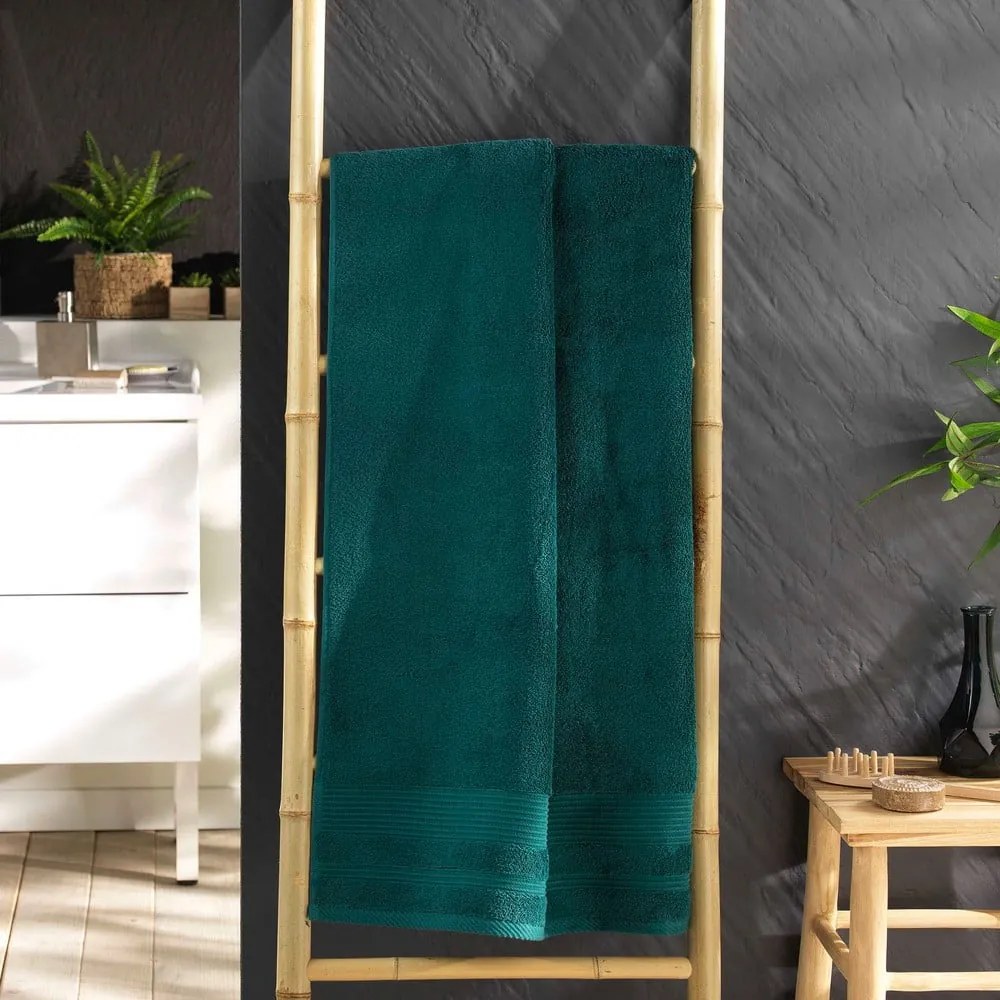 Tmavozelená froté bavlnená osuška 70x130 cm Tendresse – douceur d'intérieur