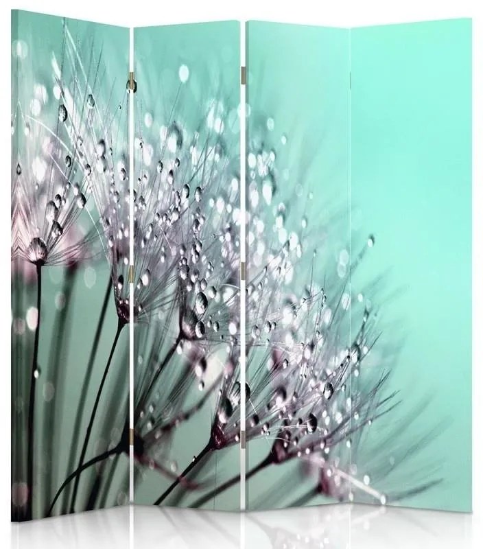 Ozdobný paraván Dmychadlo Tyrkysová květina - 145x170 cm, štvordielny, klasický paraván