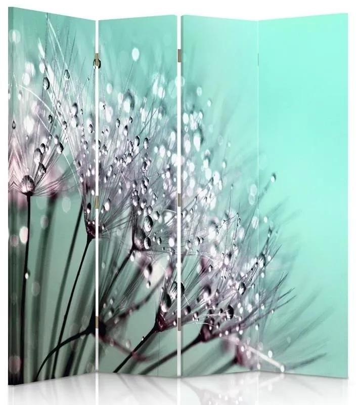 Ozdobný paraván Dmychadlo Tyrkysová květina - 145x170 cm, štvordielny, obojstranný paraván 360°
