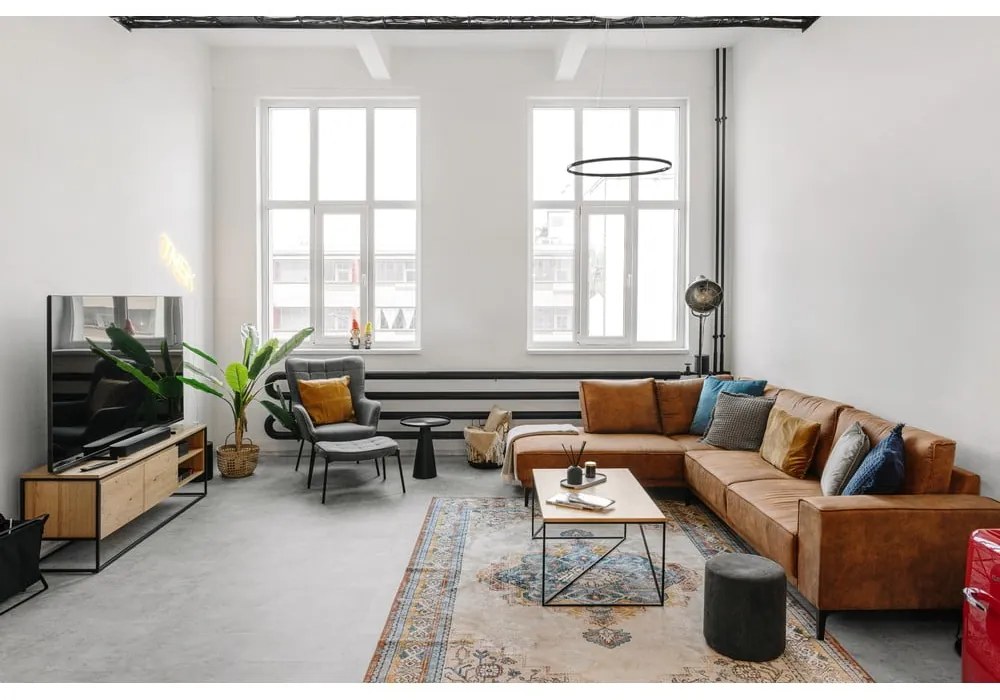 Koňakovohnedá rohová pohovka z imitácie kože (pravý roh) Copenhagen – Scandic