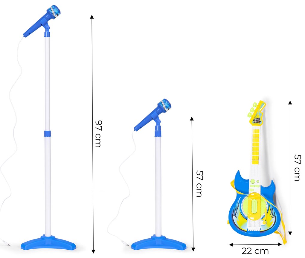 Hudobná sada mikrofón, elektrická gitara, stojany, mp3, modrá
