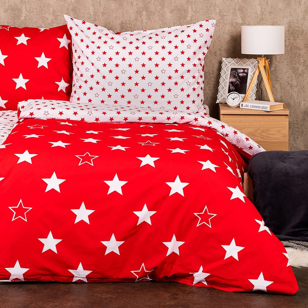 4Home Bavlnené obliečky Stars red, 220 x 200 cm, 2 ks 70 x 90 cm