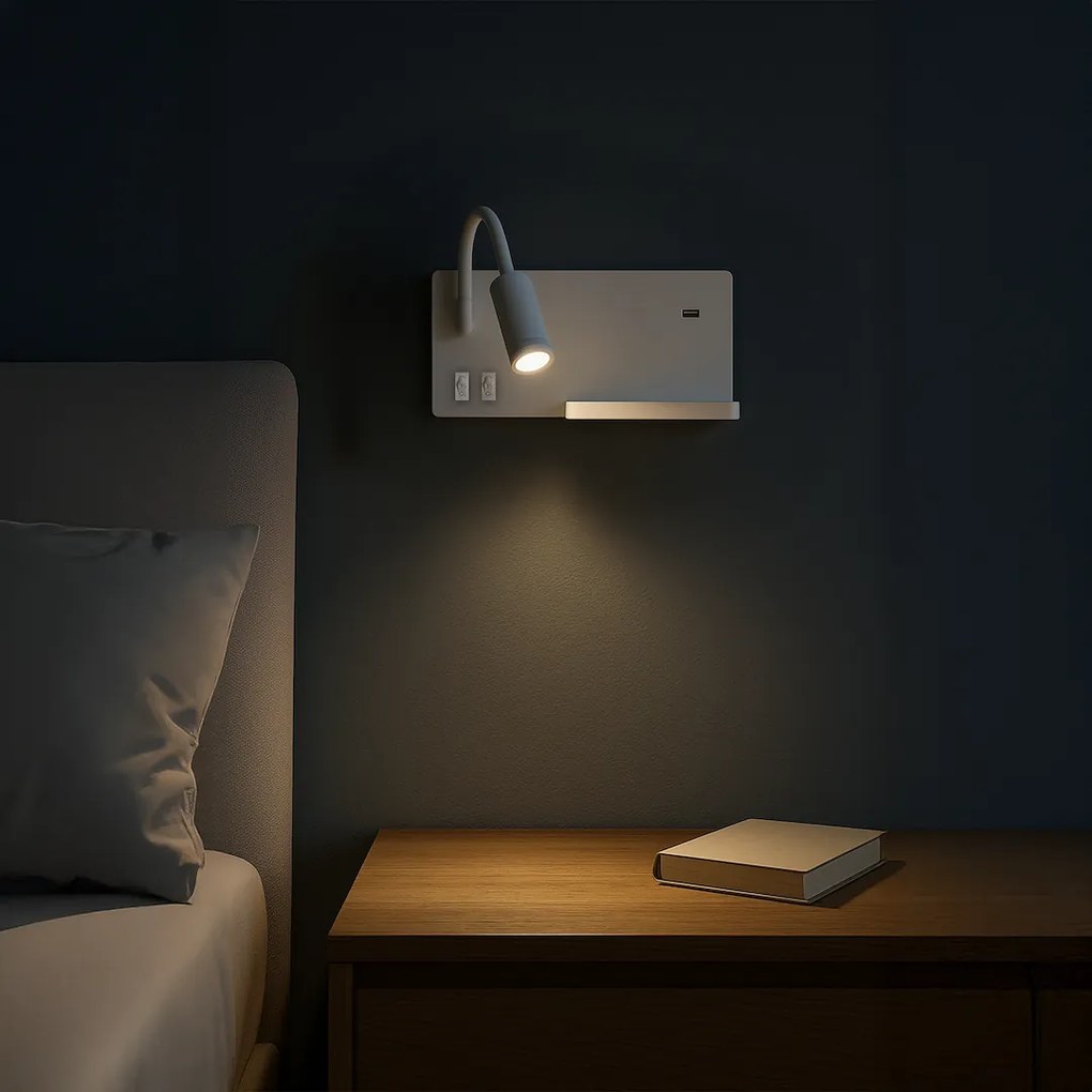 Nástenné LED svietidlo Shelf, 1x LED 4+5+2w, 4000k, w, vypínač