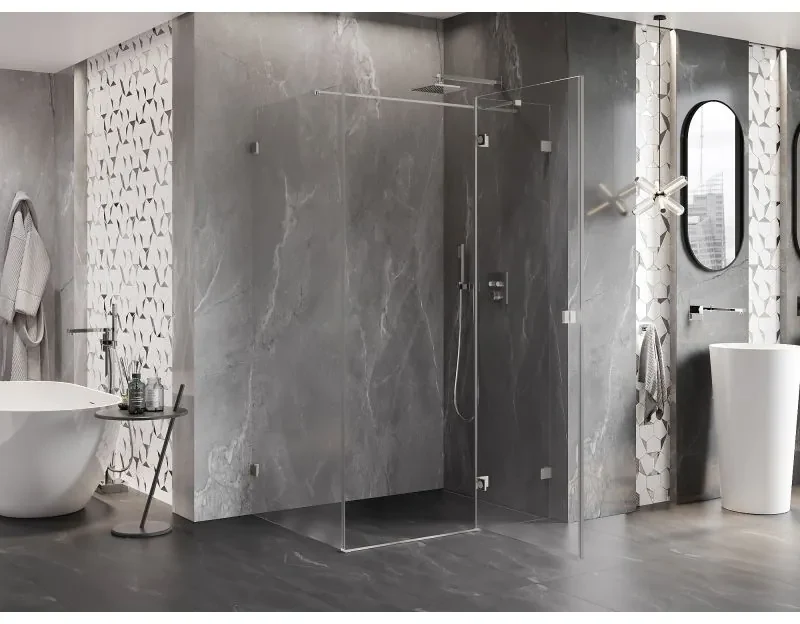 Mexen Lunar T, výklopný sprchový kút pravý 130 x 100 cm, 8mm číre sklo, oceľový profil, 834T-130-100-97-00-P